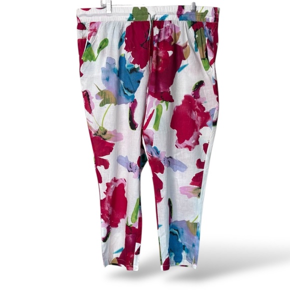 ANMOL 100% Cotton MADE IN INDIA Stretch Waist Floral Straight Leg Pants 18 NWT - Picture 1 of 10